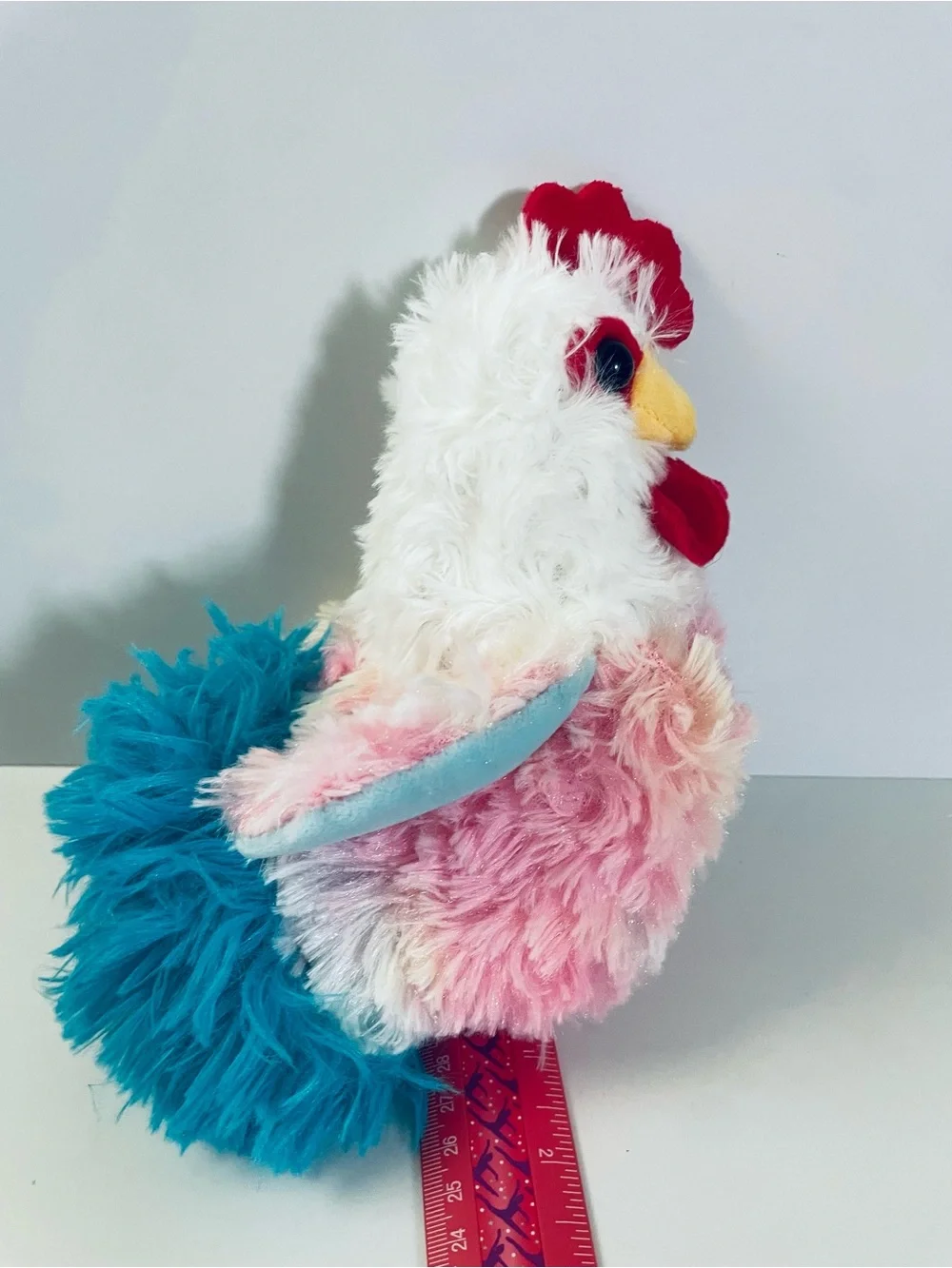 Shaggy the rooster Plush- White with Blue Tail